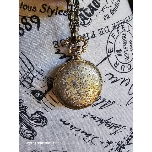 Milan Pocket Watch with Chain-link Necklace 39-46" Steam Punk Antique Gold - Picture 6 of 12